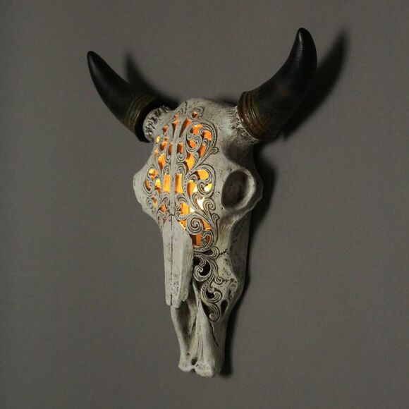 Western Steer Skull Wall Or Table Accent Lamp w/ Removable Metal Stand LED Bulb - Picture 3 of 9